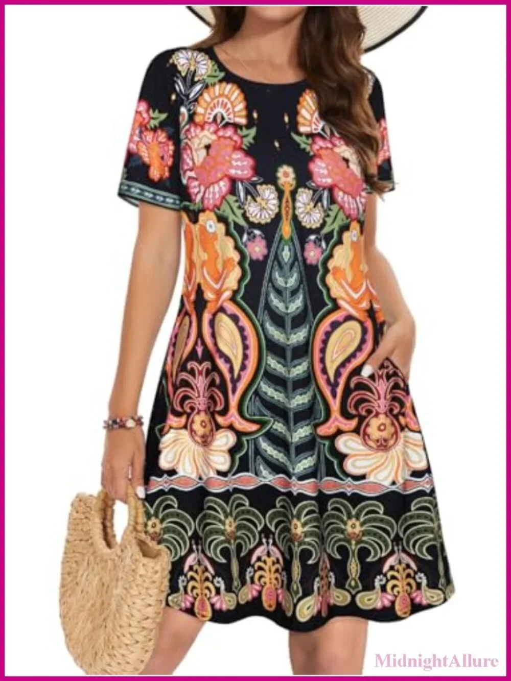 Women's Casual Summer Tshirt Dress with Pockets Floral Sundress Beach Cover Up